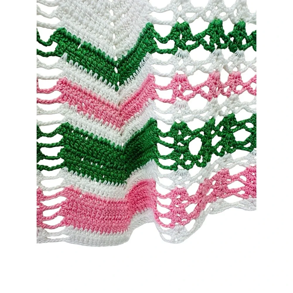 Vintage Hand Crochet Kitchen‎ Apron Cottage Core Granny Tea Party Pink Green